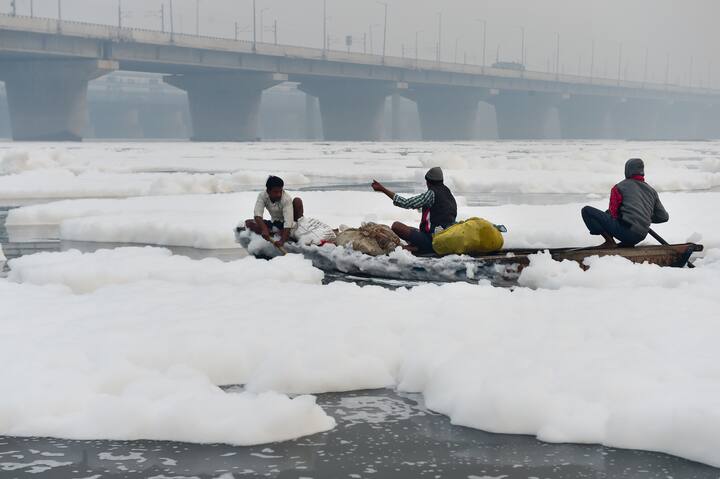 যমুনা নদীর জল পবিত্র হিসেবে পুণ্যার্থীদের কাছে পরিচিত। কিন্তু দূষণের জেরে এখন জল না, শুধু ফেনাই দেখা যাচ্ছে।