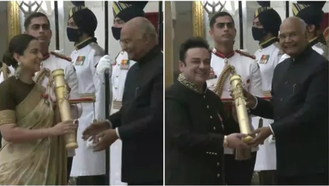 Padma Awards 2021: Kangana in green sari, Adnan in black sherwani, actors at the award ceremony in Delhi