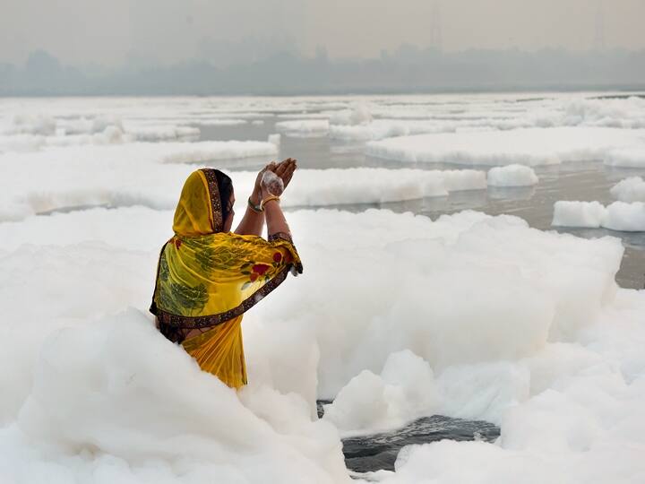Chhath Puja is an auspicious festival that is celebrated over a period of four days. It is celebrated on the sixth day of Kartik month. In this photo, a Hindu devotee takes a bath amid Chhath Puja celebrations at Yamuna river at Kalindi Kunj, in New Delhi, Monday, Nov. 8, 2021. (PTI Photo/Kamal Kishore)
