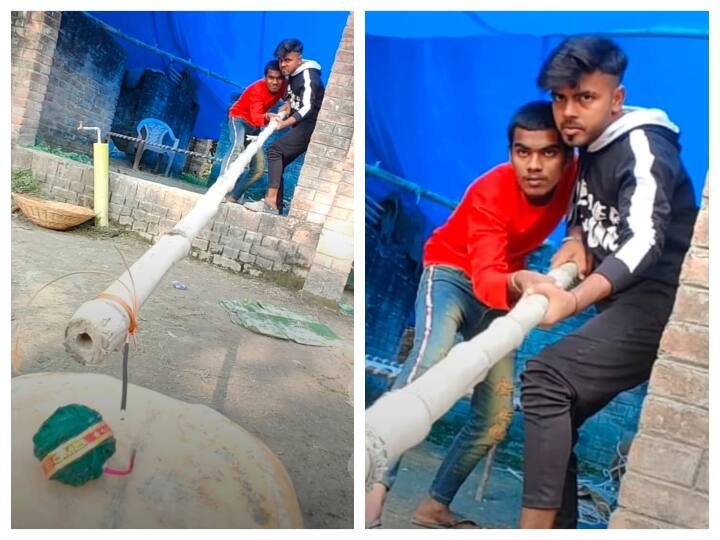 Youths use 10-foot stick to explode Diwali firecrackers Watch Video: பாஃம் போடுறதுக்கு 10 அடி குச்சியா... ரொம்ப ஓவரா போறீங்க!