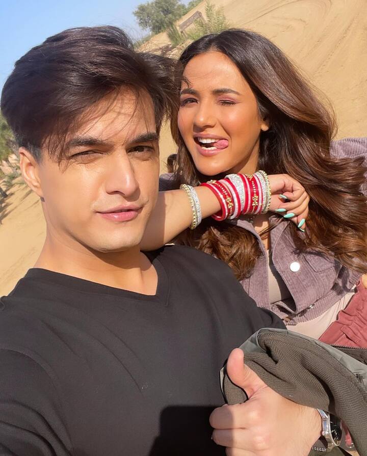 Jasmin made a goofy face while clicking a selfie with Mohsin, who is fondly known for his role of Kartik opposite Shivangi Joshi in 'YRKKH'. Their pictures will definitely make you excited for their new project.