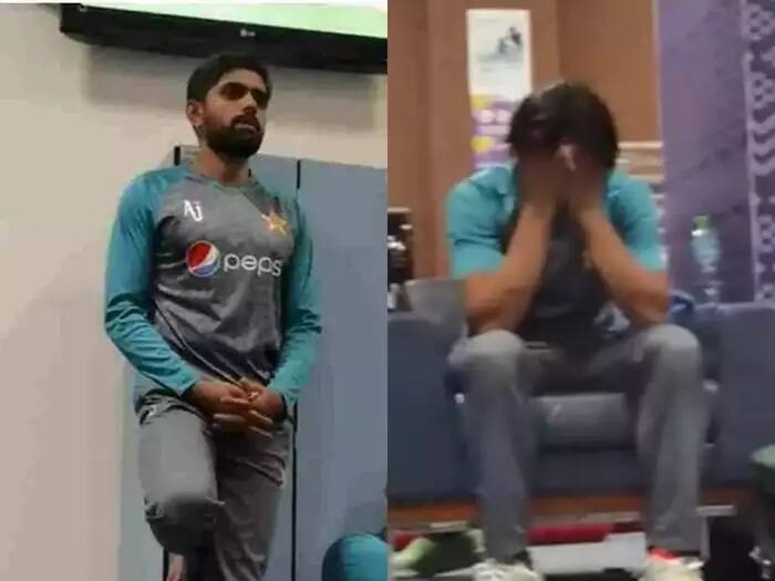 pak vs aus : babar azam's heartwarming speech in dressing room after defeat t20 world cup semi final સેમી ફાઈનલમાં હાર પછી બાબરે પાકિસ્તાનની ટીમને કહ્યુંઃ કોઈ કિસી પે ઉંગલી ના ઉઠાયે, હાં હાર ગયે લેકિન.....જુઓ વીડિયો