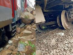 தருமபுரியில் பரபரப்பு! ரயிலும் வருது.. பாறையும் உருண்டது.. தடம் புரண்ட பெட்டிகள்.!