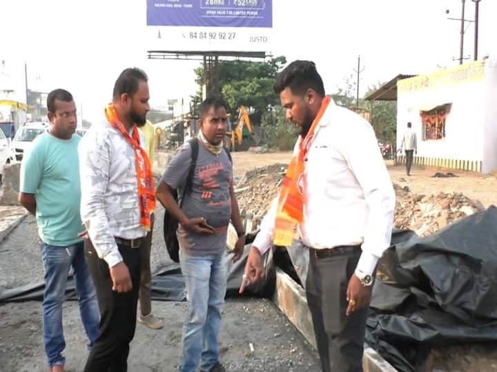 MNS protest bhiwandi kalyan shil road paresh chaudhari सिमेंट रस्त्याचे निकृष्ठ काम; अधिकाऱ्याशी मनसेने हुज्जत घालून काम थांबवलं