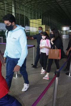 Aishwarya Abhishek Photos: पति अभिषेक और बेटी आराध्या का हाथ थामे एयरपोर्ट पहुंची ऐश्वर्या राय बच्चन, मांग में सिंदूर के हो रहे हैं चर्चे