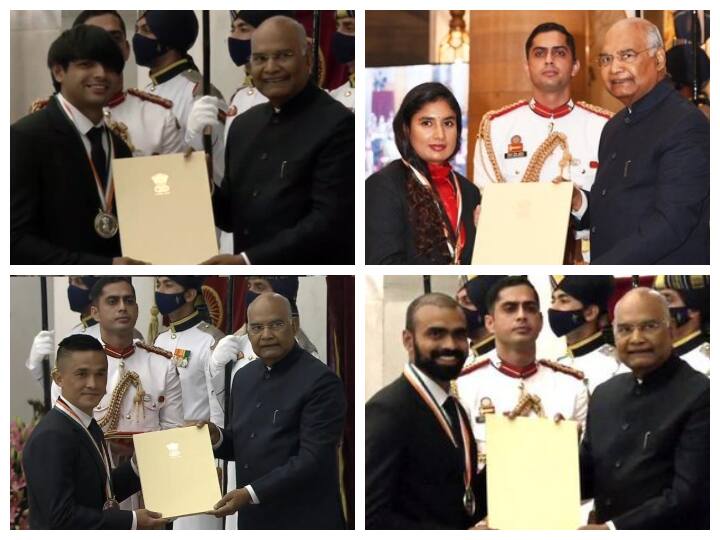 National Sports Awards 2021 12 players including Neeraj Chopra Sunil Chhetri and Mithali Raj honored with Khel Ratna 35 athletes received Arjuna Award National Sports Awards 2021: नीरज चोपड़ा, सुनील छेत्री और मिताली राज समेत 12 खिलाड़ी खेल रत्न से सम्मानित, 35 एथलीटों को मिला अर्जुन पुरस्कार