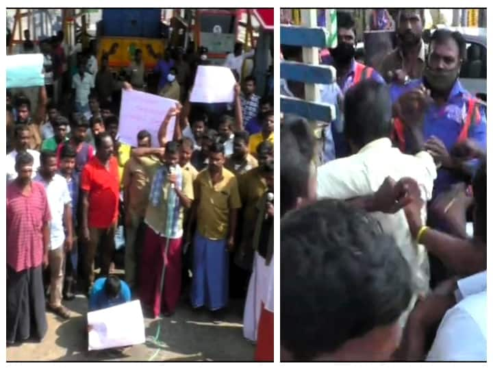 Madurai Kappalur Tollgate Struggle: Traffic came to a standstill on the Kanyakumari National Highway கப்பலூர் டோல்கேட்டில் சம்பவம் செய்த உள்ளூர் வாசிகள்: அடிதடி... ஆர்பாட்டம்... ஸ்தம்பித்தது சாலை!