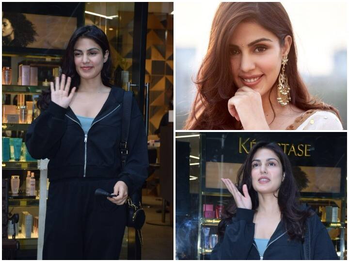 रिया चक्रवर्ती मुंबई में एक सैलून के बाहर सोमवार को स्पॉट की गईं. चेहरे फिल्म की एक्ट्रेस ब्लैक ट्रैक सूट में पैपराजी को पोज देती कैमरे में कैद हुईं.