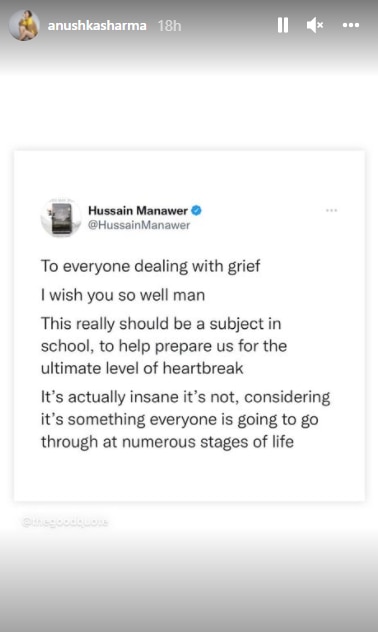 Anushka Sharma shared a post on grief and heartbreak, sparking myriad emotions