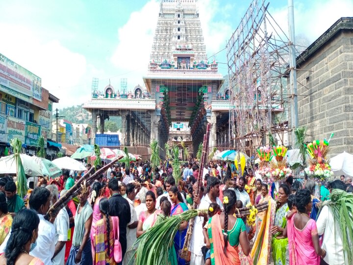 திருவண்ணாமலை கார்த்திகை தீபத் திருவிழா - கரும்புத் தொட்டில் கட்டி பக்தர்கள் நேர்த்திக்கடன்