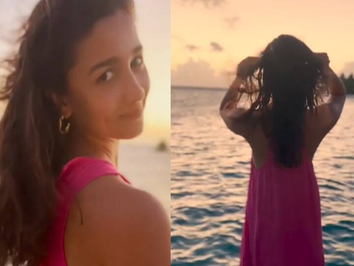 Alia Bhatt enjoying a gorgeous sunset near sea, she shares a beautiful video on instagram Alia Bhatt Video: समंदर किनारे खड़े होकर Alia Bhatt ने लिया सनसेट का मज़ा, वीडियो में दिए ऐसे एक्सप्रेशन