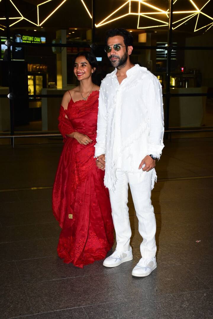 Bollywood stars Rajkummar Rao and Patralekhaa, who tied the knot on November 15 in Chandigarh, returned to Mumbai post their wedding on Wednesday (November 17). The newly married couple was snapped at the airport by the paparazzi. Scroll down to see the photos.
