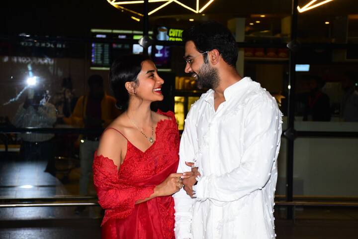Rajkummar Rao and Patralekhaa couldn't take their eyes off each other while posing for the camera. The duo looked elegant as they wore traditional outfits.