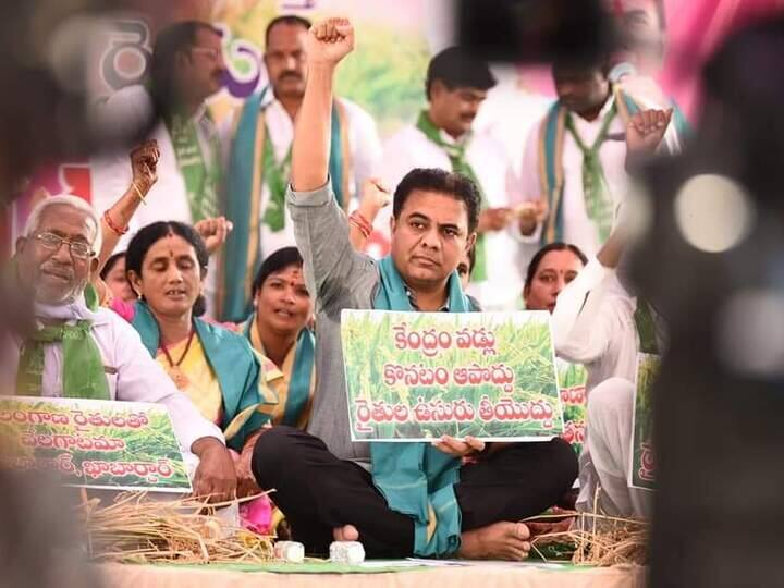 Telangana Minister KTR Stages Protest At Dharna Chowk on Thursday. (Image: ABP Desam)