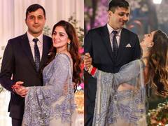 Newly Married Shraddha Arya Looks Resplendent In Saree As She Poses With Hubby At Her Wedding Reception