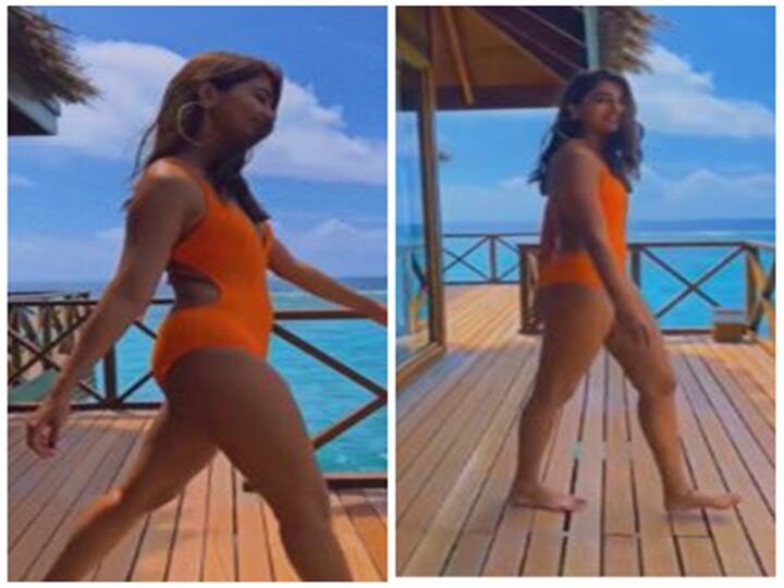 Actress Pooja Hegde Maldives vacation bikini dress video goes viral WATCH VIDEO: பிகினி உடையில் நடிகை பூஜா ஹெக்டே - தீயாய் பரவும் வீடியோ..!