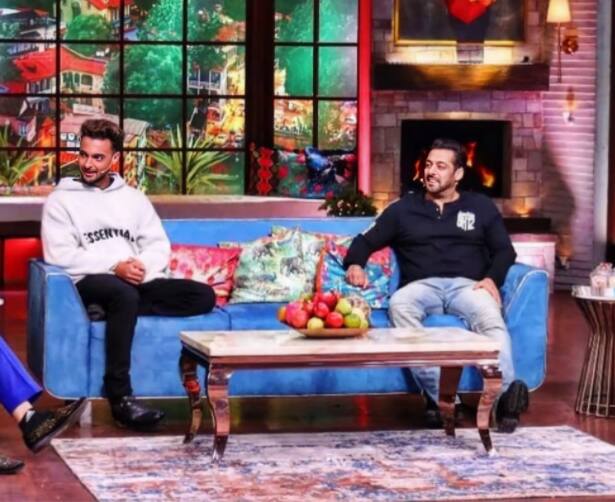 Salman and Ayush Sharma interacting with Kapil during the shoot. [pic credit: Instagram/Salman Khan FC]