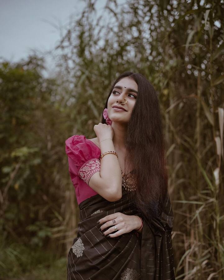 प्रिया प्रकाश वारियर ने हाल में महाराष्ट्रीयन लुक में फोटोज शेयर की हैं. एक्ट्रेस ने ब्लैक कलर की साड़ी पिंक ब्लाउज के साथ कैरी की है.