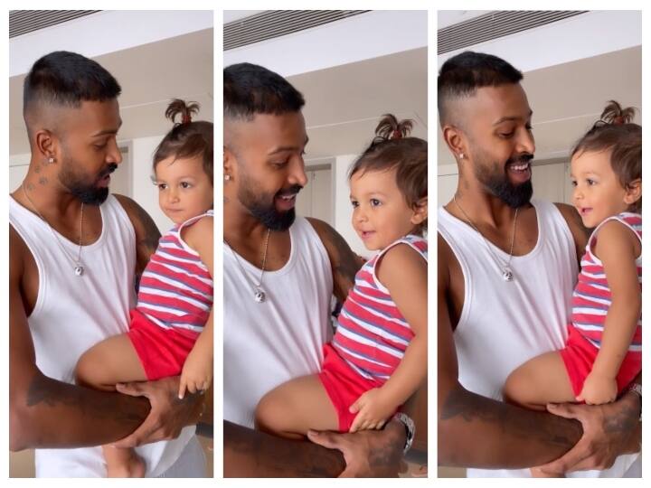 Indian Cricketer Hardik Pandya Playing with his Daughter Agasthya goes viral in social media Watch Video|'ஆனந்த யாழை மீட்டுகிறாய் மொமெண்ட்'- ஹர்திக் பாண்டியாவும் மகள் அகஸ்தியாவும்..வைரல் வீடியோ !