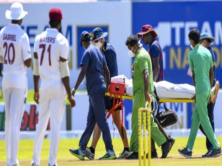 West Indies Player Jeremy Solozano injured while fielding Sri lanka vs west indies match taken to hospital Watch Video:  பீல்டிங் செய்தபோது தலையில் தாக்கிய பந்து.. ஹாஸ்பிடலில் சேர்க்கப்பட்ட மேற்கிந்திய வீரர்! - அறிமுக போட்டியில் பரிதாபம்