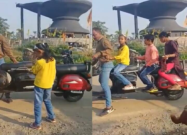 Viral Video of Desi Jugaad two scooters joined to one for big family Viral Video: दो स्कूटर को जोड़कर बनाया एक, अब पूरा परिवार बैठकर करता है सैर, देखें वीडियो