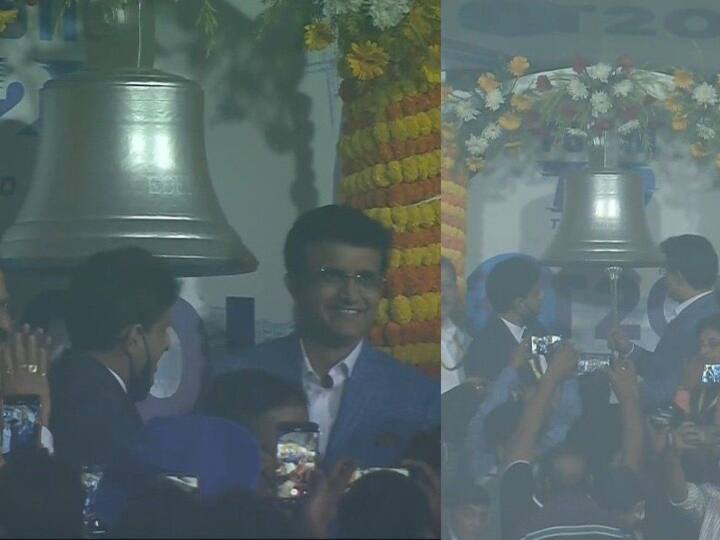 Bcci President Sourav Ganguly rings Bell to start India vs Newzealand t20  match in Eden gardens Watch Video| 'ஓப்பன் தாதா ஸ்டைல்'- பெல் அடித்து போட்டியை தொடங்கிய கங்குலி- வைரல் வீடியோ !