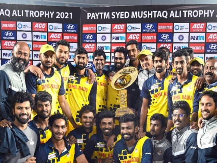 Syed Mushtaq Ali Trophy 2021 TN vs KAR Tamil nadu wins against karnataka in a thriller match TN vs Karnataka: கடைசி பந்தில் சிக்சர்... தமிழ்நாடை காப்பாற்றிய ஷாரூக்கான்... தொடர்ந்து 2வது முறை சாம்பியன்!