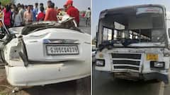 Rajkot : ટાયર ફાટતાં ડિવાઇડર કૂદીને કાર બસમાં ઘૂસી ગઈ, લગ્નપ્રસંગમાં જતાં સુરતના પટેલ પરિવારનાં 5ના મોત