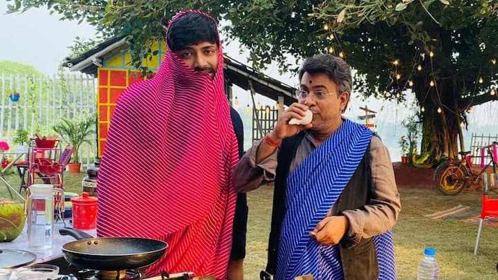 Rudranil Ghosh waring a sharee, share photos on social media শাড়ি পরে শাঁখ বাজাচ্ছেন রুদ্রনীল! অভিনেতার ছবি দেখে অবাক নেটদুনিয়া