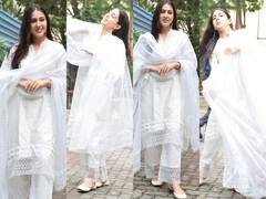 Sara Ali Khan Suit: बेहद खूबसूरत सफेद सूट में दुपट्टा लहराते हुए घर से निकली पटौदी गर्ल सारा अली खान, देखिए शाही अंदाज