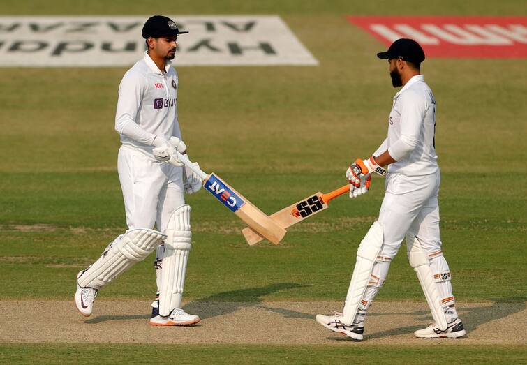 India vs New Zealand 1st Test Day 1 Stumps Green Park Kanpur After Shubman Gill Shreyas Iyer and Ravindra Jadeja also scored half centuries IND vs NZ 1st Test: भारत के नाम रहा पहला दिन, गिल के बाद अय्यर और जडेजा ने भी जड़े अर्धशतक