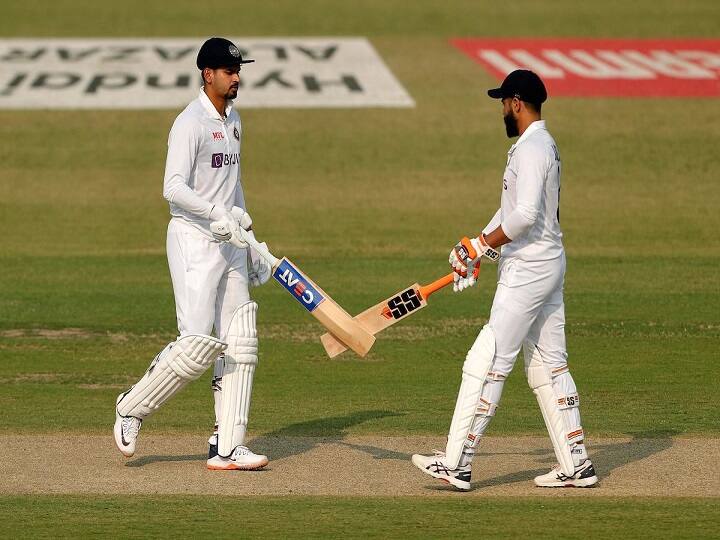 In Kanpur test India vs New Zealand India made 258 runs with 4 wickets fallen before stumps of first day IND vs NZ:  कानपूर कसोटीचा पहिला दिवस भारतीय फलंदाजांचा; दिवसखेर भारताच्या 4 बाद 258 धावा, अय्यर-जाडेजाची अभेद्य शतकी भागीदारी