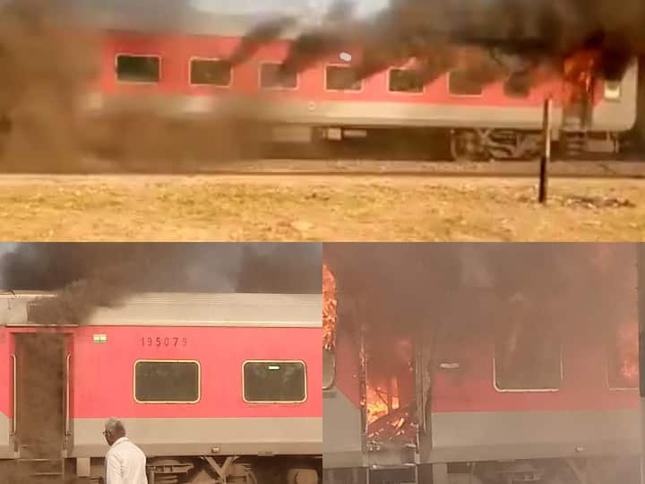 Durg-Udhampur Train cathes fire at  Hetampur railway station of Murena in MP ANN Durg-Udhampur Train Fire: मुरैना के हेतमपुर रेलवे स्टेशन पर दुर्ग-उधमपुर ट्रेन की बोगी में लगी आग, मची अफरा-तफरी