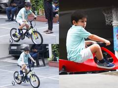 Taimur Ali Khan Playing: दोस्तों के साथ खेलते और साइकिल चलाते दिखे सैफ करीना के नवाबजादे तैमूर अली खान, क्यूट तस्वीरें आई सामने