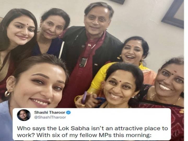 Shashi Tharoor posts photo with woman MP tamilachi thangapandian, supriya sule Captions Who says Lok Sabha isn’t attractive place to work Shashi Tharoor with Woman MP: ''லோக் சபாவும் அட்ராக்டிவ் இடம் தான்''..! வைரலாகும் சசி தரூரின் ட்வீட்.!