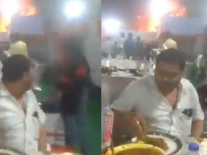Thane: People enjoy dinner as massive fire ravages marriage hall in Bhiwandi- Watch video Watch video:  பின்னாடி பற்றி எரியும் தீ... பதறாமல் சாப்பிடும் சாப்பாடு ராமன்கள்...வீடியோ பாருங்க..!