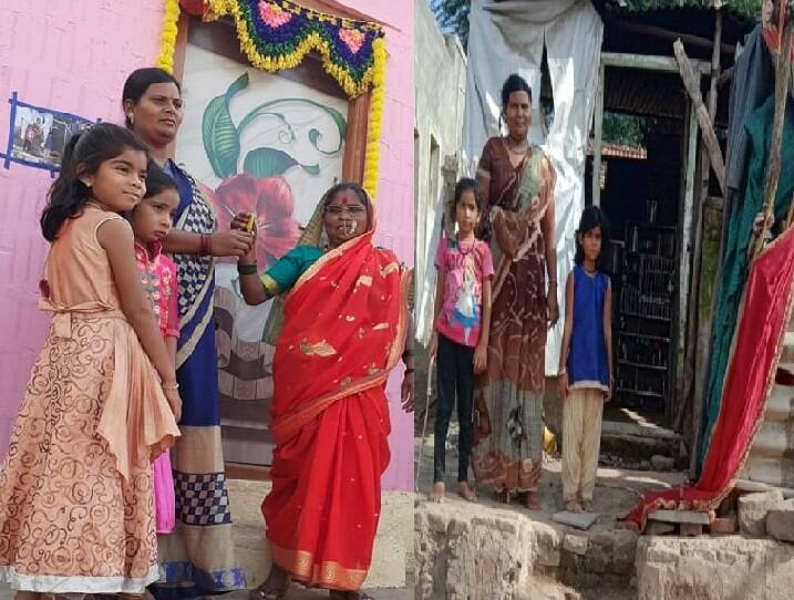 social media supports family who living in Flex's hut in akole Ahmednagar कोरोनाने पती हिरावला, फ्लेक्सच्या झोपडीत राहणाऱ्या कुटुंबाला सोशल मीडियानं दिला आधार!