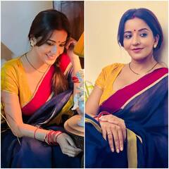 Monalisa Photos: मांग में सिंदूर, माथे पर बिंदी और ब्लू साड़ी में Monalisa का देसी अंदाज देख फैंस के दिलों की धड़कनें हुई तेज, देखें फोटो