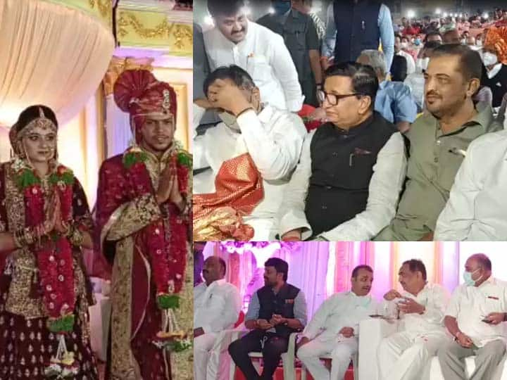 Gulabrao Patil son ties knot with farmers daughter शेतककऱ्याची मुलगी झाली गुलाबराव पाटील यांची सून, विवाहसोहळ्यात मंत्र्यांना कोरोना नियमांचा विसर