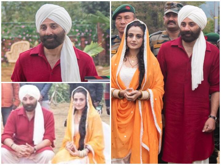 Sunny Deol Ameesha Patel At Gadar 2 Set: बॉलीवुड अभिनेता सनी देओल (Sunny Deol) और अभिनेत्री अमीषा पटेल (Ameesha Patel) ने अपनी आने वाली फिल्म 'गदर 2' की शूटिंग शुरू कर दी है. फिल्म से सेट से सनी देओल और अमीषा पटेल की पहले तस्वीरें सामने आई हैं. इन तस्वीरों में दोनों का लुक साफ दिखाई दे रहा है.