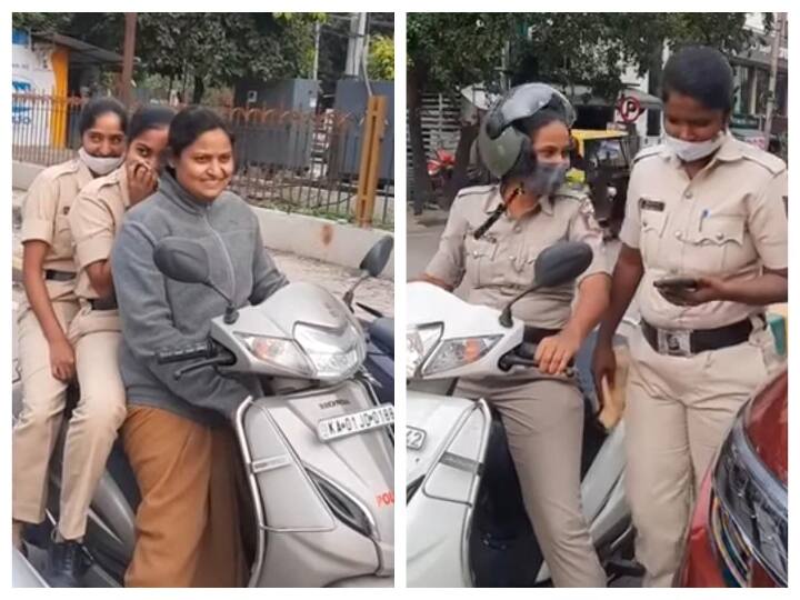 Karnataka Woman condemns police for not wearing helmet Watch Video: ‛உங்களுக்கு ஒரு நியாயம்... ஊருக்கு ஒரு நியாயமா...?’ போலீசாரை நடுரோட்டில் கதறவிட்ட பெண்!
