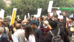 BJP MPs stand face-to-face against Opposition in Parliament premises
