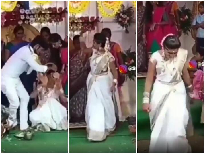 Funny Marriage Video bride angry reaction after groom put varmala watch viral video Viral Video: दूल्हे के वरमाला पहनाते ही गुस्से में आ गई दुल्हन, माला फेंक स्टेज से उतरी और फिर जो हुआ उसे देख सभी हो गए हैरान