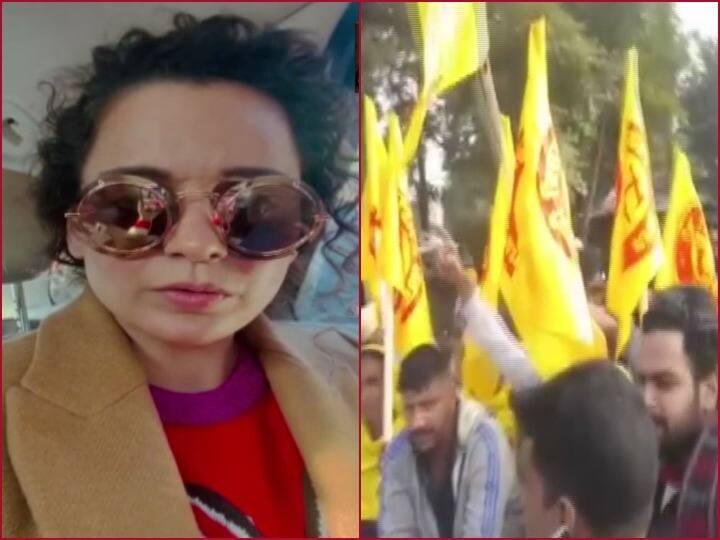 Farmers Protest on the caravan of actress Kangana Ranaut in Punjab ANN पंजाब: रोपड़ में किसानों ने कंगना रनौत के काफिले को घेरा, अभिनेत्री बोलीं- पुलिस नहीं होती तो...