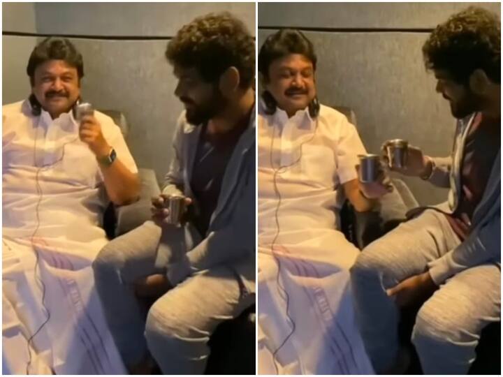 Actor Prabhu and director Vignesh Sivan meet during the dubbing process Watch Video: சியர்ஸ்... சொன்ன பிரபு: குடம் குடமாய் கேட்ட விக்னேஷ் சிவன்! ஜாலியோ ஜிங்கானா வீடியோ!