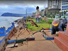 Vizag RK Beach: విశాఖ ఆర్కే బీచ్ లో ముందుకొచ్చిన సముద్రం... 200 మీటర్ల మేర కోతకు గురైన బీచ్... పర్యాటకులకు నో ఎంట్రీ