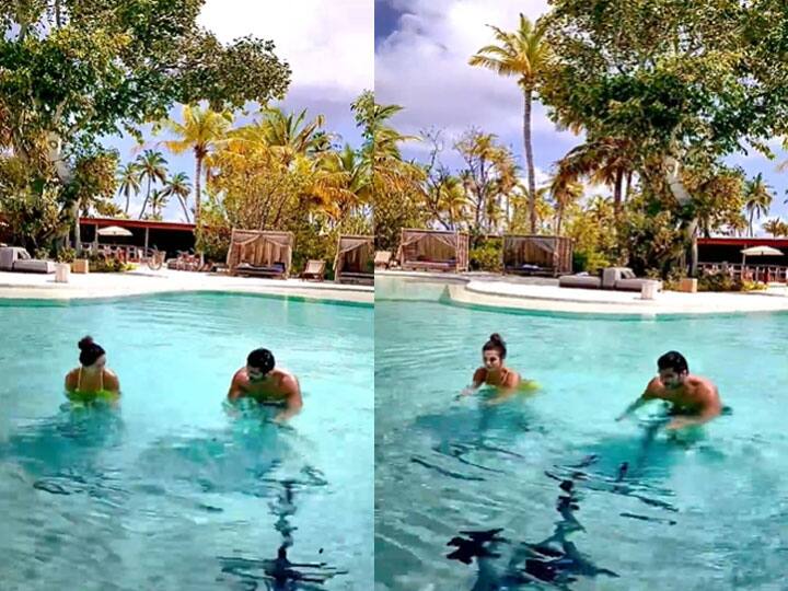 Malaika Arora and Arjun Kapoor cycle in the pool enjoying vacation in Maldives पूल में रिलैक्स कर रहीं Malaika Arora को Arjun Kapoor ने इस अंदाज में किया परेशान, आज से पहले नहीं दिखा दोनों का ऐसा रोमांटिक अंदाज