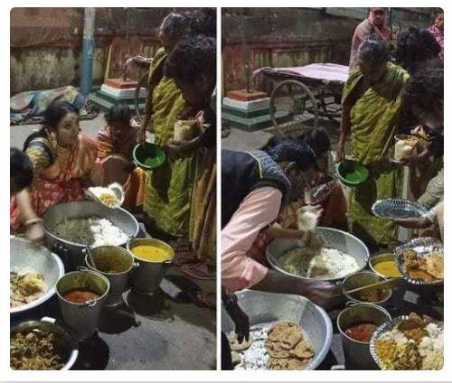 woman distributes leftover food from brother's wedding to needy at Bengal station தம்பியின் திருமண விருந்து.. ரயில் நிலையத்துக்கு கொண்டு வந்த உணவைப் பகிர்ந்த பெண்.. வைரல் புகைப்படம்