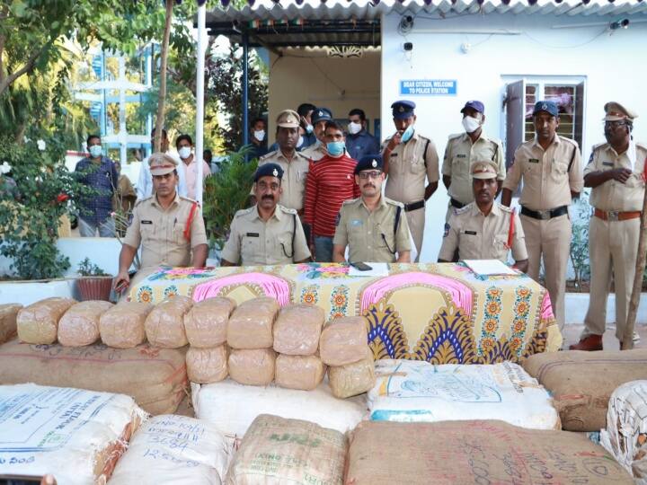 Bhadradri kottagudem police seized Rs 1.60 crore worth of ganja Ganja Smuggling: ఏపీ దాటేశారు తెలంగాణలో దొరికేశారు... టైల్స్ లారీలో రూ.1.60 కోట్ల గంజాయి రవాణా