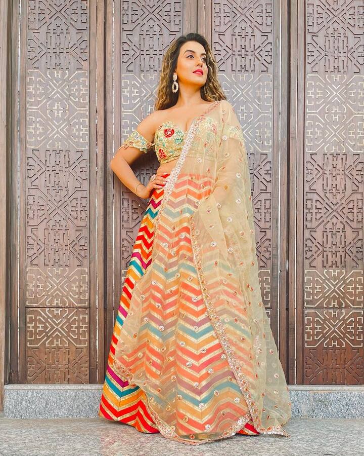 अक्षरा सिंह ने अपनी लेटेस्ट फोटोशूट की तस्वीरें इंस्टाग्राम पर शेयर की हैं. इन तस्वीरों में एक्ट्रेस मल्टी कलर का लहंगा पहने हुए नजर आ रही हैं. लहंगे का ब्लाउज ऑफ शोल्डर है जिसमें वो बेहद ग्लैमरस दिखाई दे रही हैं.